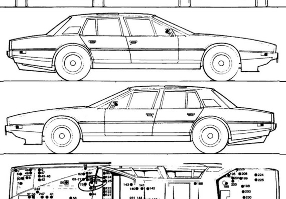 Aston Martin Lagonda Sedan (1977) - drawings (drawings) of the car